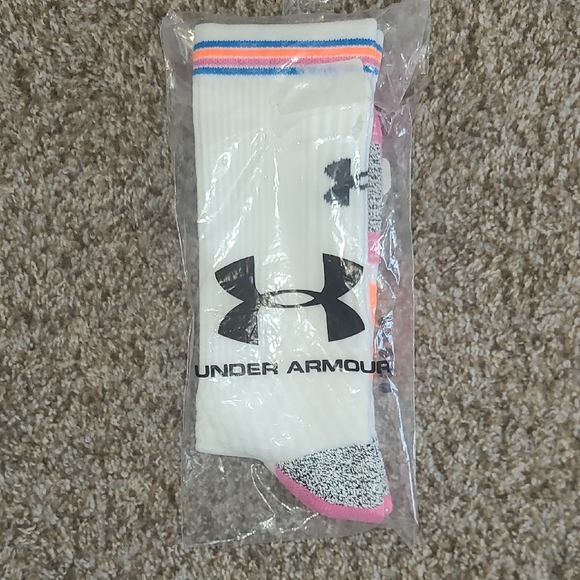 Under Armour White Socks with Pink and Blue Accents - Picture 1 of 5